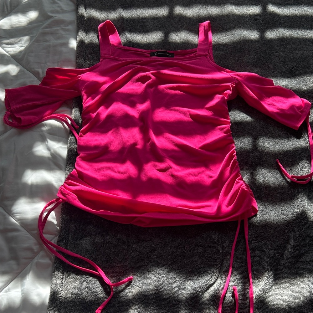 INC International Concepts Fuchsia Cold Shoulder Blouse